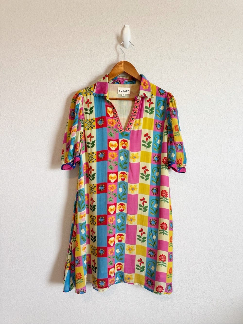 Sohana Women's Bright Vibrant Tile Patchwork Floral Mix Print Mini Dress Size M